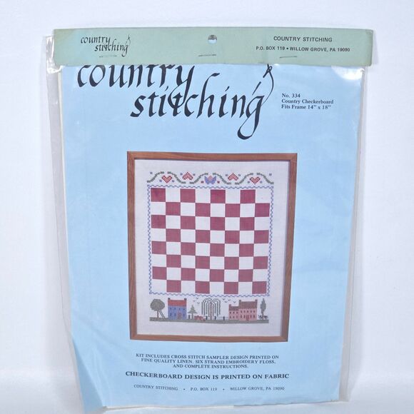 Vintage Country Stitching Cross Stitch‎ Kit 334 Checkerboard Sampler 14x18 Linen - Picture 1 of 6
